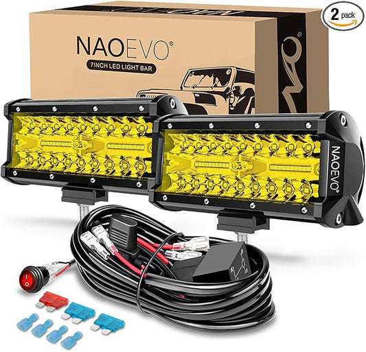 NAOEVO 7 Inch Yellow LED Light Bar, 240W 24, 000LM Offroad Fog/Driving Lights by NAOEVO