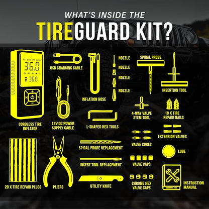 Tire Repair Kit with Air Compressor Car Emergency Kit with Universal Tire Plugs - Image 2