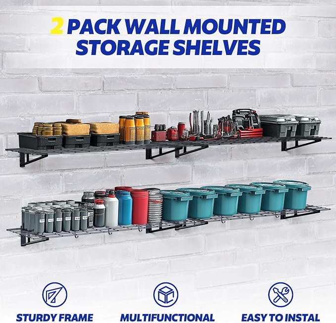 FAHKNS 2 x 6 ft Garage Wall Shelving, 1200LBS Capacity Heavy Duty Metal Wire - Image 3