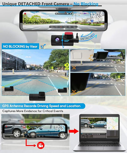 PORMIDO Triple Mirror Dash Cam 12" - Image 4