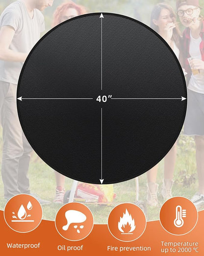 Round BBQ Grill Mat, 40 inches Double-Sided Fireproof Pad Waterproof Deck - Image 2