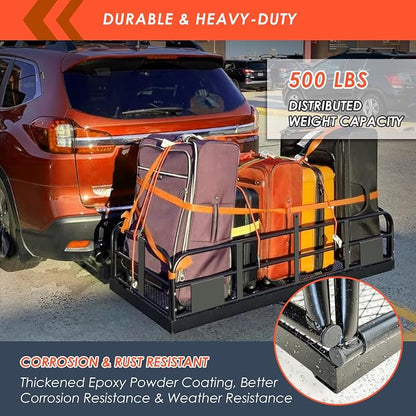 MeeFar High Rail Trailer Folding Hitch Mount Cargo Carrier Basket 60" X 24" X - Image 3