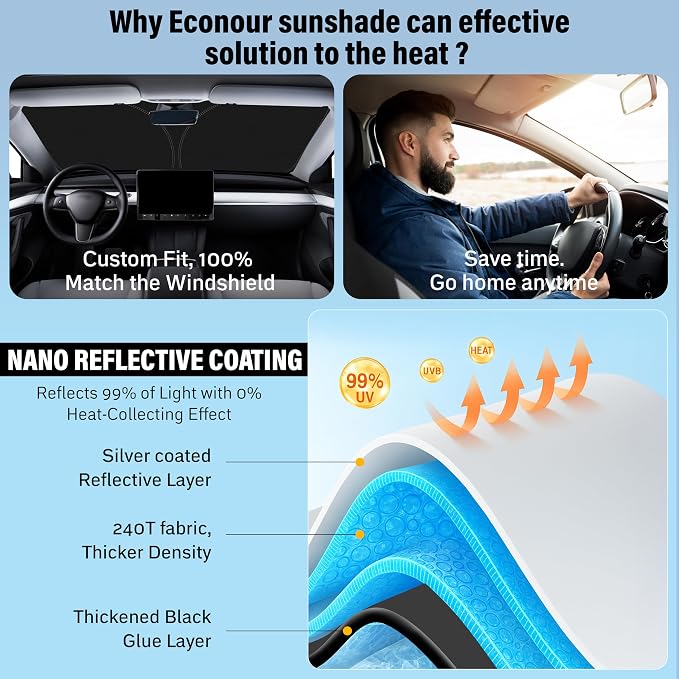 Econour Windshield Sun Shade for 2014-2019 Toyota Corolla Custom Fit Sunshade - Image 4