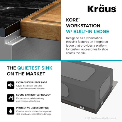 KRAUS Kore Workstation 27-inch Undermount 16 Gauge Stainless Kitchen Sink - Image 4