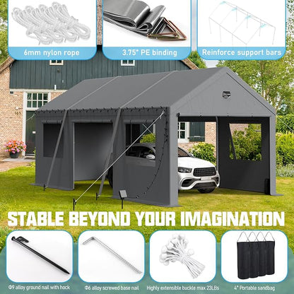 12x20 Carport, Heavy Duty Carport Canopy Garage - Image 3