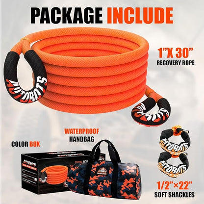 AUTOBOTS Kinetic Recovery Rope 1" x 30'+2 Soft Shackles，Heavy Duty Tow Rope Tow - Image 6