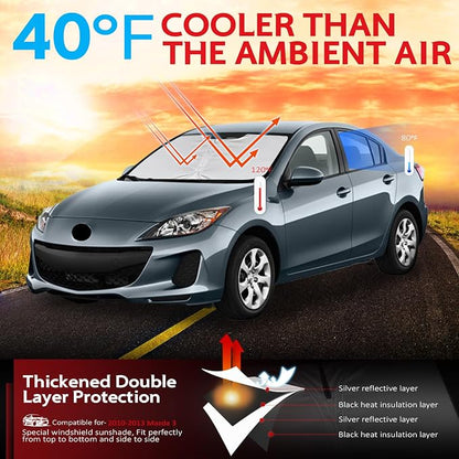 KAYZT Windshield Sun Shade for 2010-2013 Mazda 3 Foldable Sunshade Front Window - Image 2
