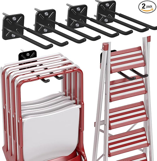 2PCS Racks for chairs, 12.4 inch Garage Hooks, Heavy Duty Hooks, Wall Mount by TZDTMEOS