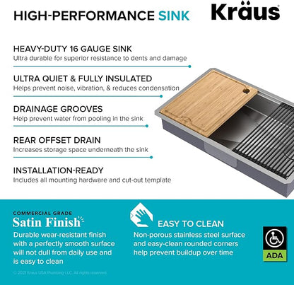 KRAUS Kore ADA Workstation 32-inch Undermount 16 Gauge Stainless Steel Kitchen - Image 7