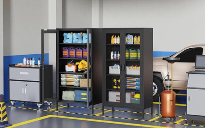 73 '' Metal Garage Storage Cabinet, 2 Doors and 4 Adjustable Shelves, mesh Door - Image 7