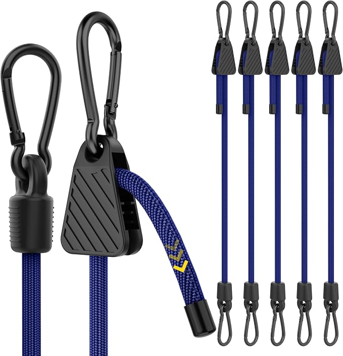 Bungee Cords with Hooks, 36 Inch Blue Adjustable Bungee Cords with Carabiner by Rugtol