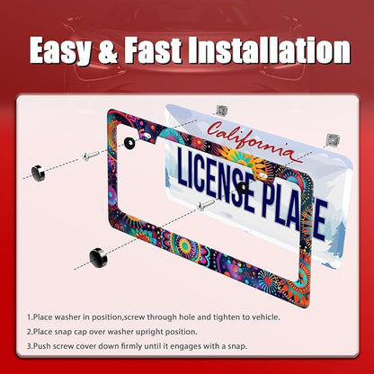 Fantasy Colorful Mandala License Plate Frame Boho Flowers License Plate Holder - Image 3