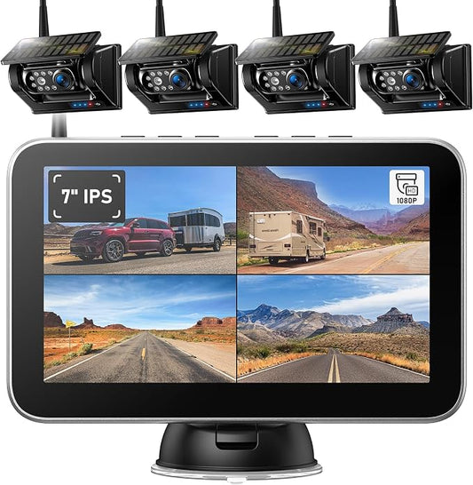 4 Magnetic Solar Wireless Backup Camera HD1080P 7" DVR Monitor, 3Mins No-Wire by ZEROXCLUB