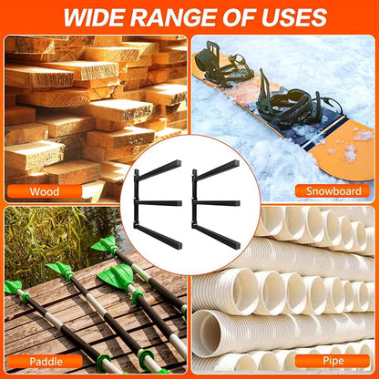 3-Tiered Collapsible Wall Mount Lumber Storage Metal Rack, 3-Level Foldable - Image 5