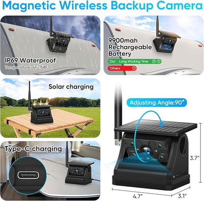 Solar Wireless Magnetic Backup Camera, 9900mAh Battery Powered Rechargeable - Image 4