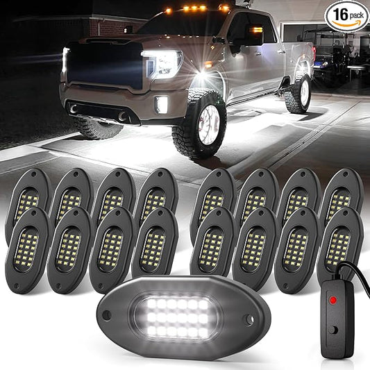 Honalia Pure White Rock Lights for Trucks 16 Pods, 6000K White LED Rock Lights by Honalia