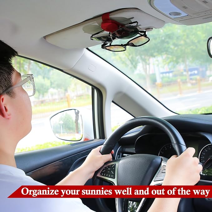 KIWEN Sunglasses Holder for Car Visor, Magnetic Leather Sunglass Eyeglass - Image 5