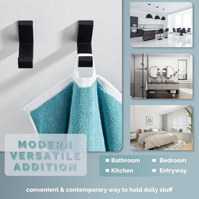 Angle Simple Towel Hook Matte Black 2 Pack, 304 Stainless Steel Bathroom Coat - Image 7