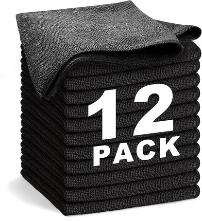 Black Microfiber Cleaning Cloth 13"x13", Ultra Soft Absorbent Microfiber by WEAWE