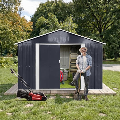 9.1' x 6.4' Outdoor Storage Shed, Sturdy Metal Building w/Windows & Lockable - Image 2