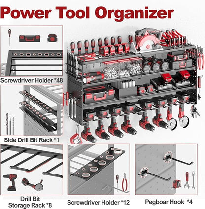 Power Tool Organizer Wall Mount, 4 Tier Tool Storage Rack - Image 3