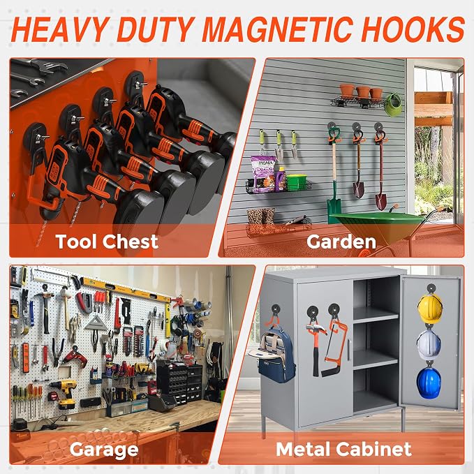 6Pcs Heavy Duty Storage Magnetic Utility Hooks Large Garage Strong Extra Magnet - Image 6