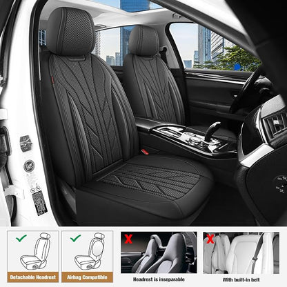CAROMOP Luxury Faux Leather&Fabric Car Seat Covers Full Set - Image 2