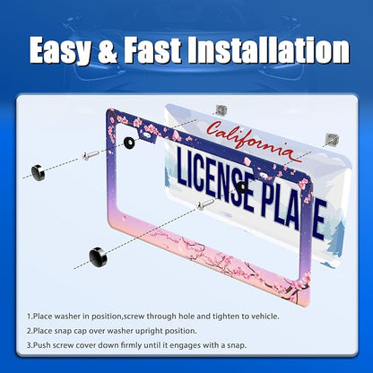 Cherry Blossom License Plate Frame Pink Flowers Floral License Plate Stainless - Image 3
