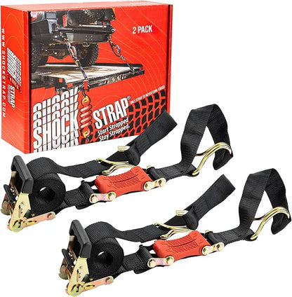 Ratchet Strap, 9’ x 2” Shock Absorbing Heavy Duty Tie downs by SHOCKSTRAP