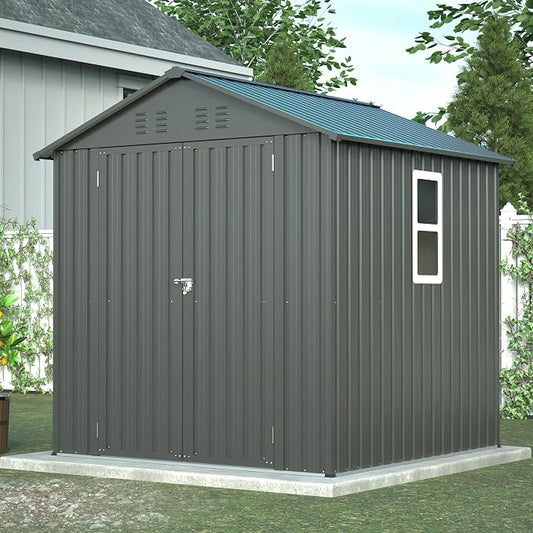 Outdoor Storage Shed, 6 X 6ft Metal Galvanized Steel Garden Shed by Hohuqeri