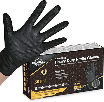 TitanFlex Thor Grip Heavy Duty Black Industrial Nitrile Gloves by TitanFlexDisposableGloves
