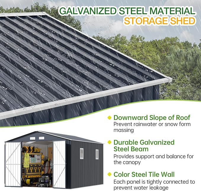 Breezz Outdoor Storage Shed 10 x 12 ft. Utility Tool Shed Metal Storage Garden - Image 4