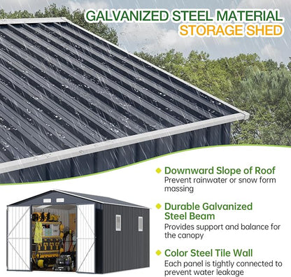 Breezz Outdoor Storage Shed 10 x 12 ft. Utility Tool Shed Metal Storage Garden - Image 4