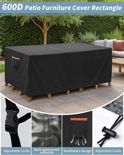 Outdoor Waterproof Furniture Cover, 111W x 74L x 28H inches Heavy Duty 600D - Image 5