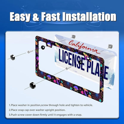Hippie Mushroom License Plate Frame Mushrooms License Plate Stainless Steel - Image 3