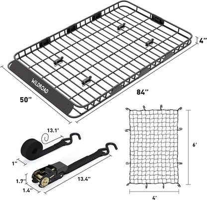 Wildroad Roof Rack Cargo Basket, Upgraded 4” Fence Wide Car Roof Basket - Image 6