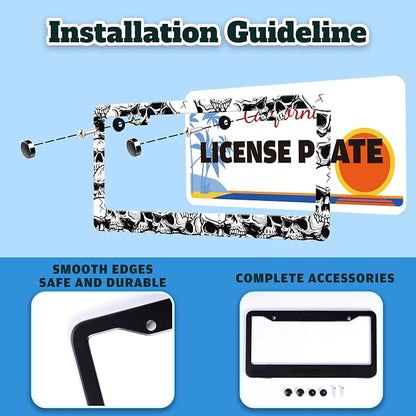 Skull License Plate Frame Black White Skeleton Stainless Steel License Plate - Image 4