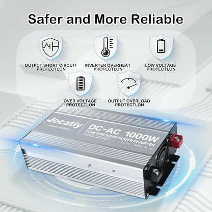 2AC 1000W Pure Sine Wave Inverter, Convert DC 12V to AC 110V 120V, 18W USB - Image 6
