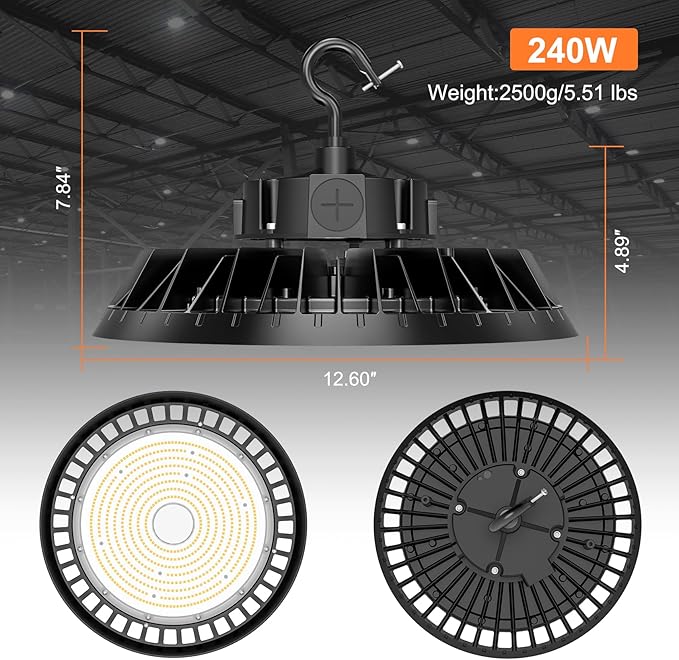 9Pack LED High Bay Lights, 240W UFO High Bay LED Shop Lights, 36000LM - Image 4
