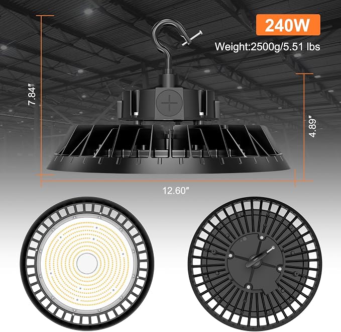 3Pack LED High Bay Lights, 240W UFO High Bay LED Shop Lights, 36000LM - Image 4