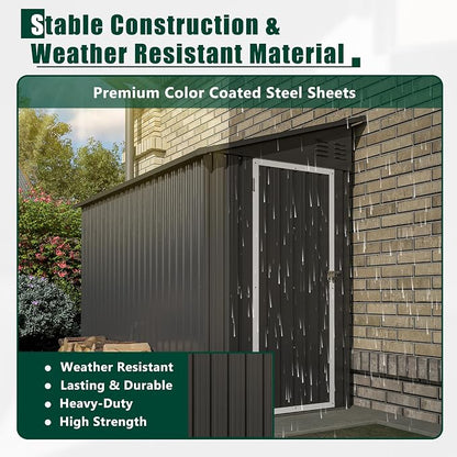 4x8 FT Outdoor Storage Shed, Lean to Metal Shed W/Floor Included, Garden - Image 5