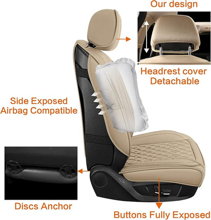 Pariitadin Leather Car Seat Covers Front Pair, Waterproof Breathable Faux - Image 5