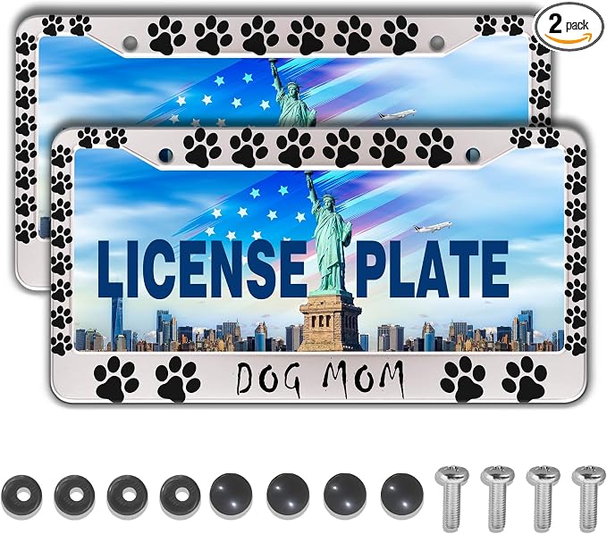 Fun License Plate Frame Cover Black and White License Plate Frames Dog Mom Dog by Unknown