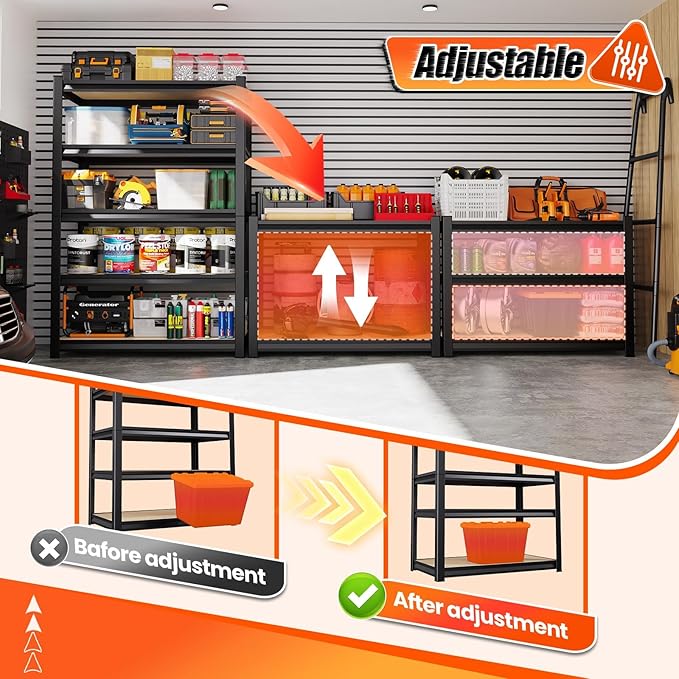 72" H*46'' Storage Shelves 2500lbs Garage Shelving Adjustable Heavy Duty Garage - Image 9