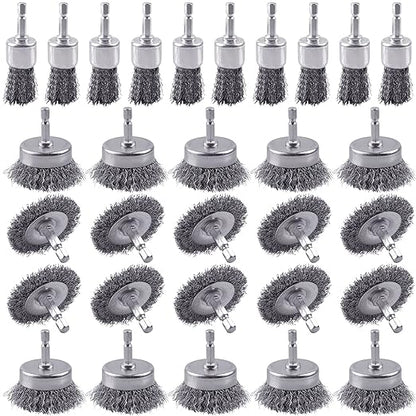 30 Pack Carbon Steel Wire Wheel Brush, Rocaris Cup Brush, Wheel Brush, Pen by Rocaris