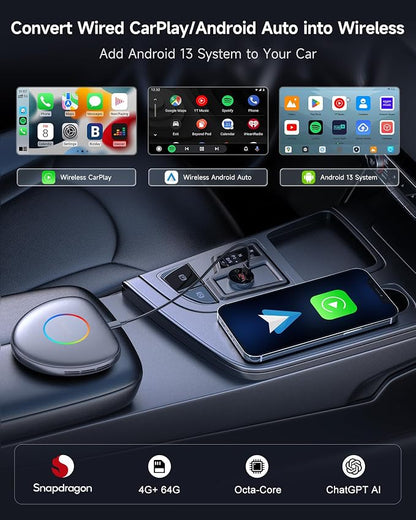 Wireless CarPlay Adapter Android 13 AI Box, Upgraded CB6C Video Streaming Plug - Image 2