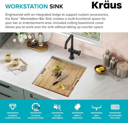 KRAUS Kore 17-Inch Undermount Workstation 16 Gauge Single Bowl Stainless Steel - Image 3