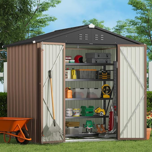 Gizoon Outdoor Storage Shed 8 x 6 FT, Galvanized Metal Garden Shed by Gizoon