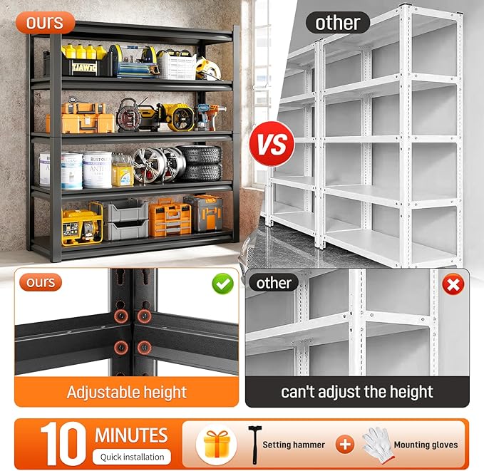 59" W Garage Shelving Unit, Garage Storage Shelves 3000LBS Heavy Duty Shelving - Image 6