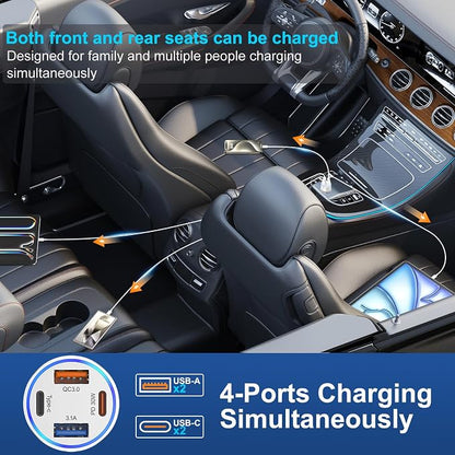 USB C Fast Car Charger, 65W 4-Port Dual USB-C & USB-A Multiport Car Phone - Image 4